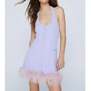 Nasty Gal | Dresses | Tailored Fur Trim Halter Neck Dress | Poshmark